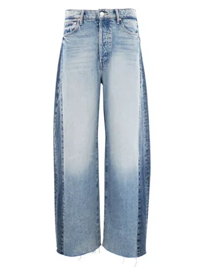 Mother The Pipe Dream Button Sneak Fray Jeans In Blue