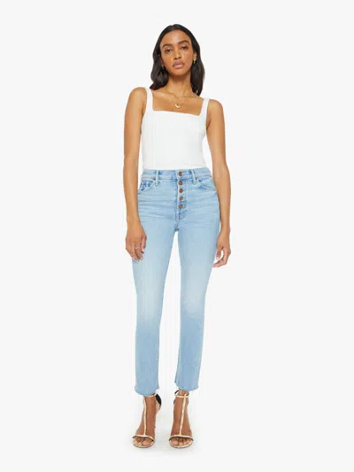 MOTHER THE PIXIE DAZZLER ANKLE FRAY IVY LEAGUE COWBOY JEANS IN LIGHT BLUE - SIZE 28