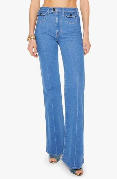 Mother The Pocketbook Hustler Roller Patch Pocket Flare Leg Jeans In Blue