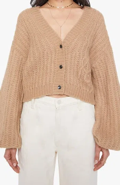 Mother The Puffy Sleeve Varsity Cardigan In Brown