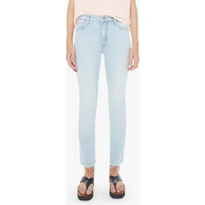 Mother The Rascal High Waist Fray Hem Flood Jeans In Blue