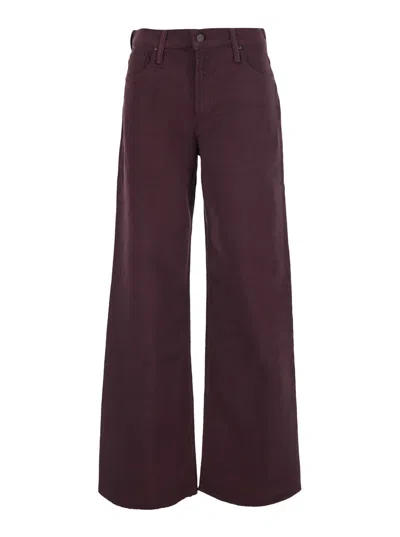 Mother The Rerun Zip Sneak Jeans With Belt Loops And Logo Embroidery On Back For Women In Burgundy