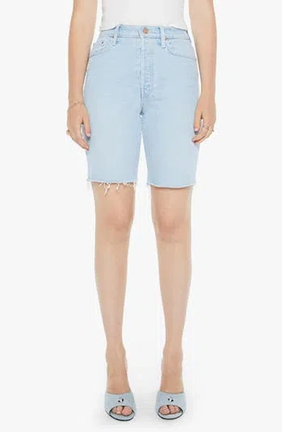 MOTHER MOTHER THE RIDER RAW HEM HIGH WAIST DENIM BERMUDA SHORTS