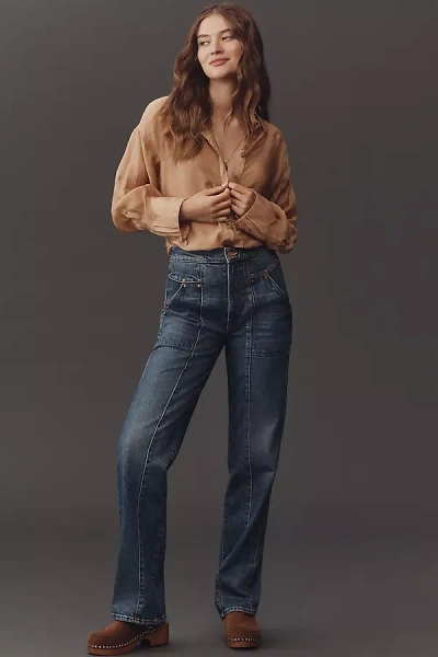 Mother The Riveter Rambler Zip Sneak High-rise Straight Jeans In Blue