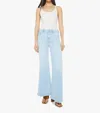 Mother Womens The Roller Sneak Wide-leg Mid-rise Stretch Denim-blend Jeans Balls In Your Court In Blue