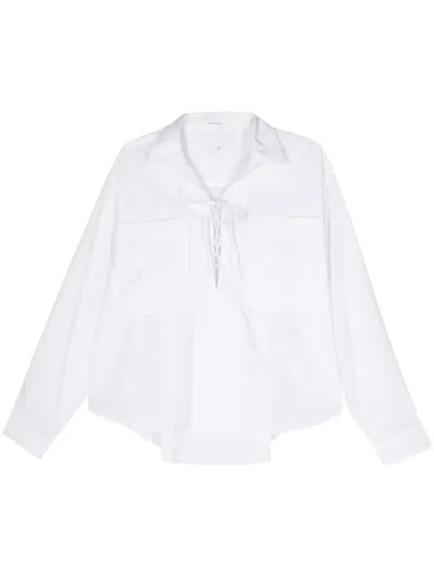 Mother The Roomie Lace-up Blouse In White