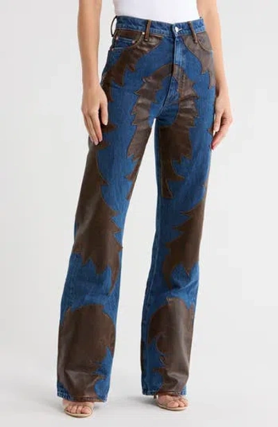 Mother The Saloon Faux Leather Patchwork Jeans In Blue
