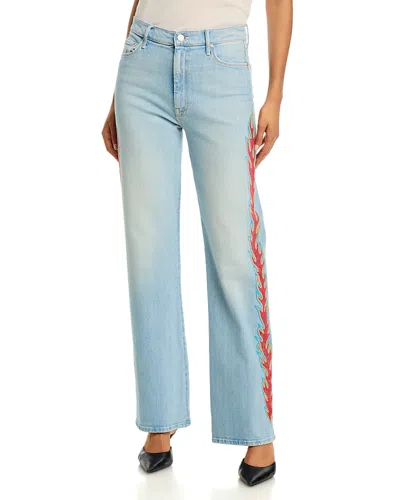 Mother The Saloon Sneak High Rise Straight Jeans In Bum A Smoke In Blue