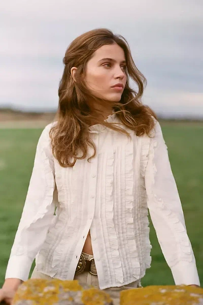 Mother The Shakespeare In The Park Ruffled Pintucked Embroidered Cotton-voile Blouse In White