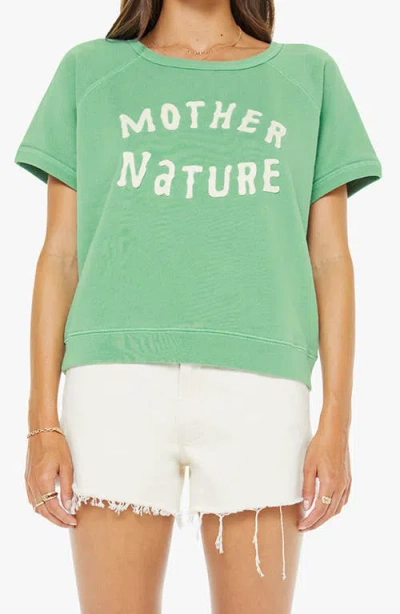 Mother The Short Graphic Cotton T-shirt In Green