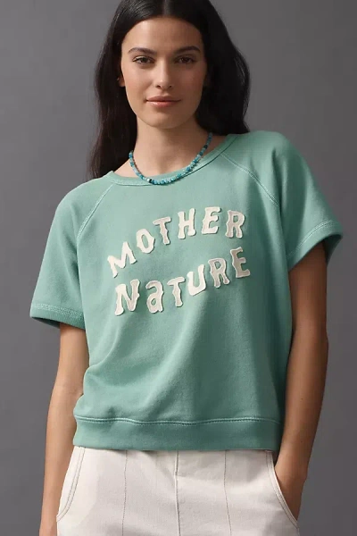 Mother The Short Sleeve Cotton Sweatshirt In Green
