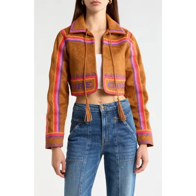 Mother The Shrugger Faux Suede Crop Jacket In Multi