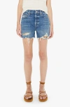 Mother The Main Course Frayed Denim Shorts In Blue