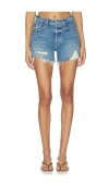 Mother The Main Course Frayed Denim Shorts In Blue