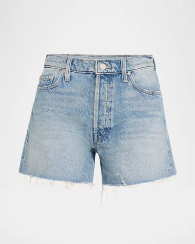 MOTHER THE SKIPPER SHORT N LONG FRAY DENIM SHORTS
