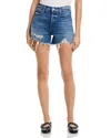 Mother The Main Course Frayed Denim Shorts In Blue