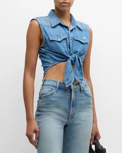 Mother The Sleeveless Knotted Exes Denim Top In Maritime Masterpiece