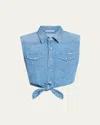 Mother The Sleeveless Knotted Exes Denim Top In Maritime Masterpiece