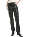 Mother The Smarty Pants Skimp Leather Black Straight Leg Jean In Black
