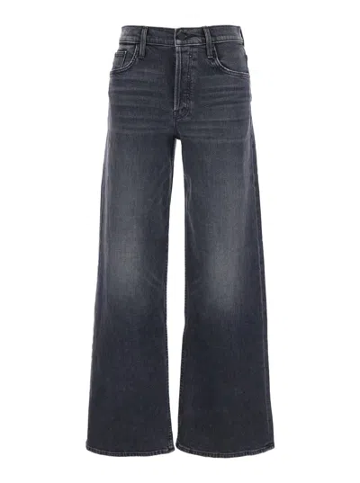MOTHER THE SMOOTHIE SNEAK BLACK JEANS WITH WIDE LEG AND LOGO EMBROIDERY ON THE REAR IN DENIM WOMAN