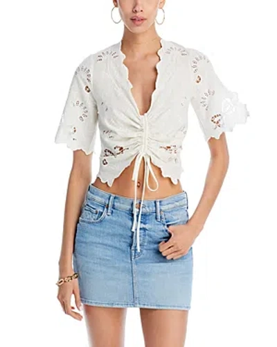 Mother The Social Butterfly Drawstring Crop Top In White