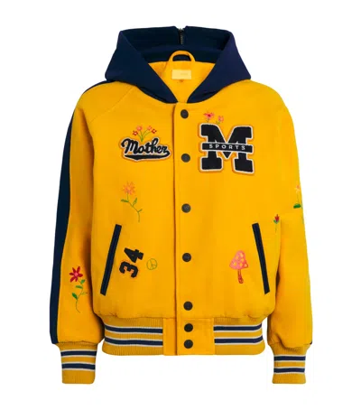 Mother The Split Hood Team Spirit Bomber Jacket In Yellow