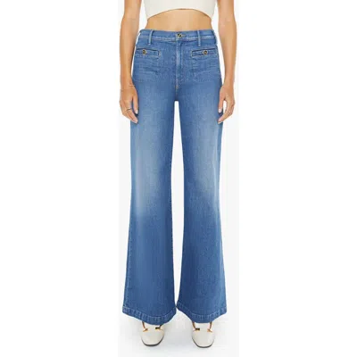 Mother Womens Whisk Me Away Hustler Roller Sneak Wide-leg Denim Jeans In Blue