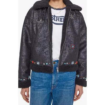 MOTHER MOTHER THE STRAPPY CRYSTAL DETAIL FAUX SHEARLING JACKET