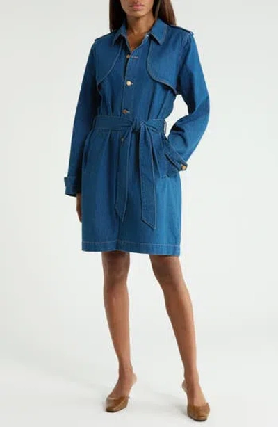 Mother The Streaker Denim Trench Jacket In Blue