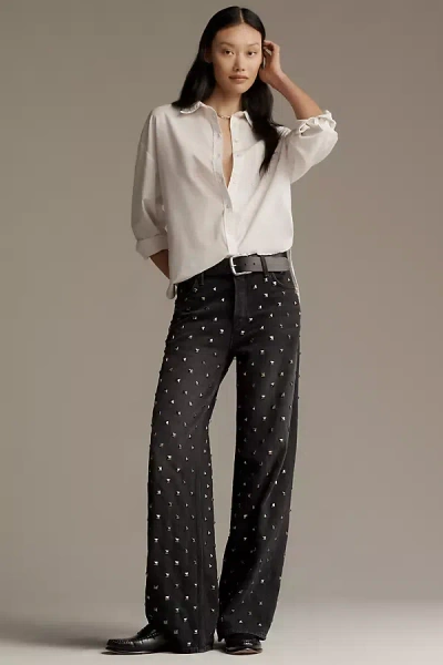 Mother The Studded Smoothie Sneak Mid-rise Straight Jeans In Black