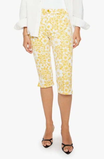 Mother The Stunner Zip Bunny Snip Floral Capri Jeans In Yellow