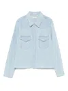 Mother The Super Exes Frayed Step Hem Crop Snap-up Denim Shirt