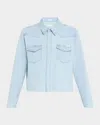 Mother The Super Exes Frayed Step Hem Crop Snap-up Denim Shirt In No End In Sight