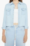 Mother The Super Exes Frayed Step Hem Crop Snap-up Denim Shirt In No End In Sight