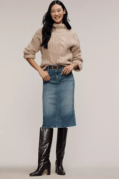 Mother The Swooner Straight A Denim Midi Skirt In Blue