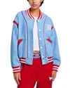 Mother Womens Grand Slam Three Strikes Contrast-trim Cotton Bomber Jacket In Multi
