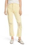 Mother The Tomcat Chew Ripped Crop High Waist Jeans In Lemonade