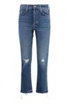 Mother Tomcat Stonewashed Cropped Jeans In Navy