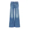 Mother Jeans The Rerun Zip Sneak With Belt Loops And Logo Embroidery On The Back In Blue Denim For Women In Blue
