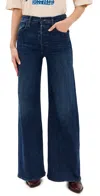 Mother Womens The Tomcat Roller Sneak Brand-tab Wide-leg High-rise Denim-blend Jeans I Put A Spell On You In I Put A Spell On You