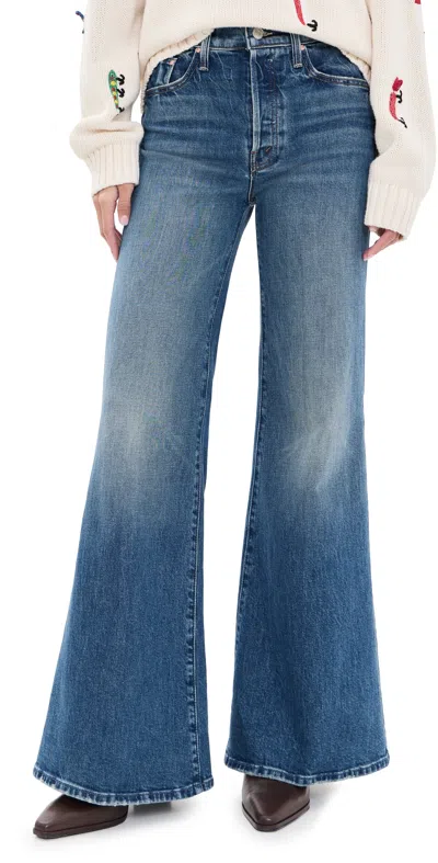 Mother The Twister Sneak Distressed High-rise Wide-leg Jeans In Blue