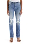 MOTHER THE TRICKSTER SKIMP FRAY STRETCH SLIM-FIT JEANS IN THRILL SEEKER