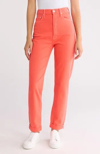 Mother The Tune Up Bona Fide Hover Straight Leg Jeans In Hot Coral