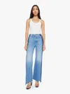 Mother The Tux Sidestepper Sneak Fray Double Stacked Jeans In Blue