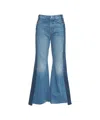 Mother The Tux Sidestepper Sneak Fray Jeans Double Stacked In Blue