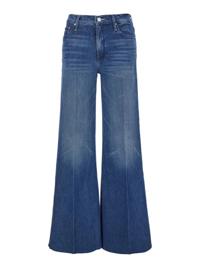 Mother 'the Twisted Sneak Fray' Blue Five-pocket Jeans With Bleached Effect In Cotton Blend Woman