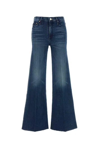 Mother 'the Twisted Sneak Fray' Blue Five-pocket Jeans With Bleached Effect