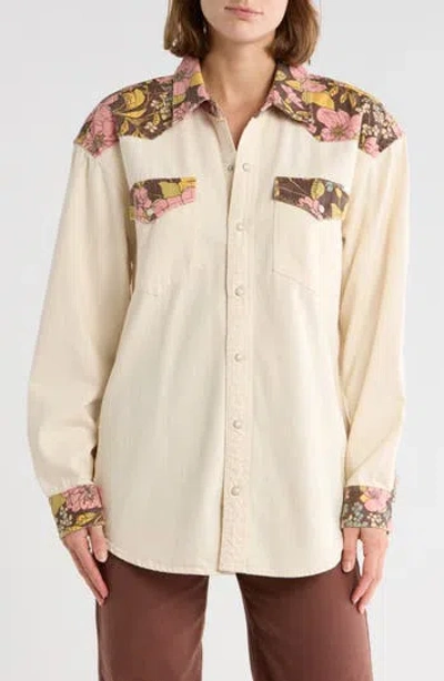 Mother The Tycoon Cotton Denim Western Shirt In White