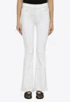 Mother The Weekender Mid-rise Flare Fray Hem Jeans In White