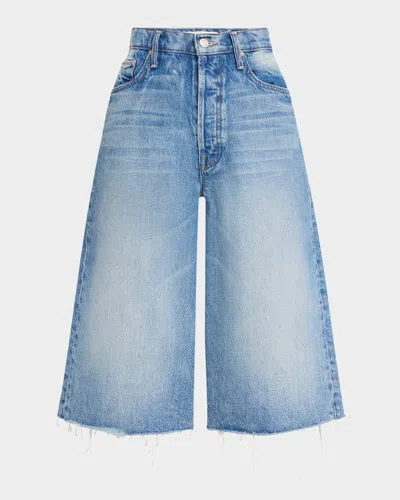 Mother The Whole Lot Fray Denim Culottes In Blue